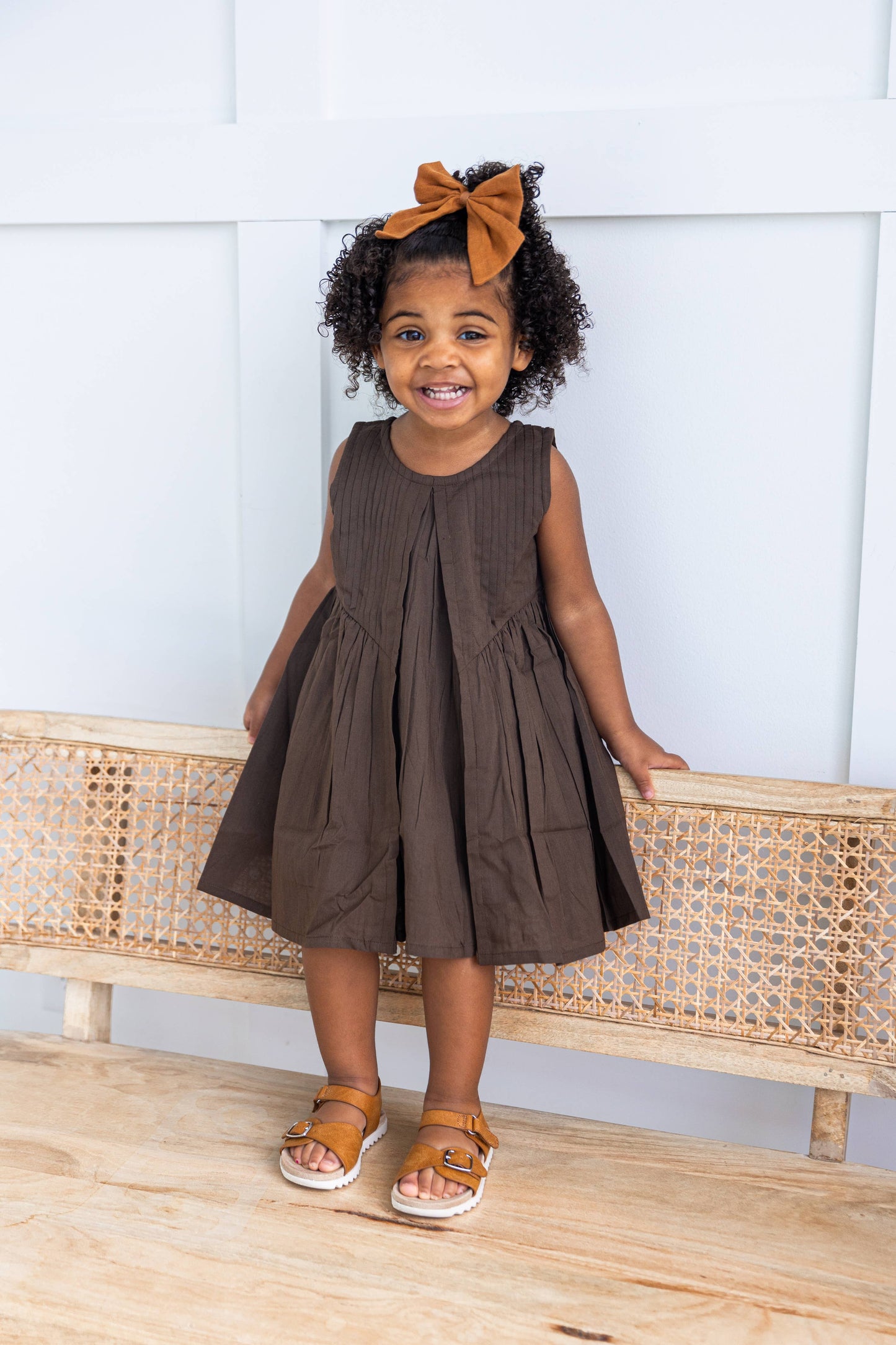 Brown Pintuck Gathered Dress: Infant : Baby : Toddler :Tween