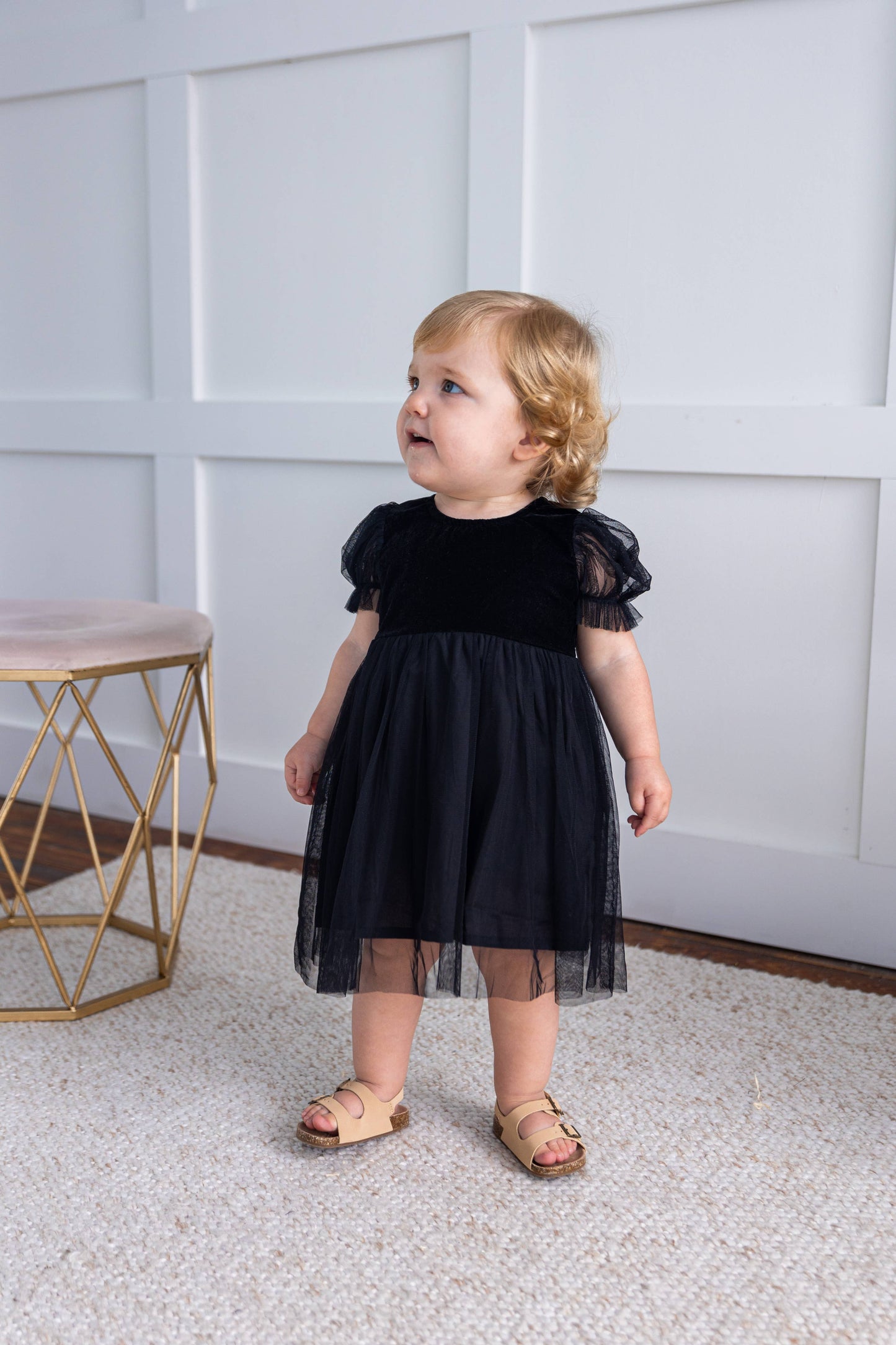 Black Tulle Puff Sleeves Gathered Dress : Infant : Baby : Toddler : Tween : Kids