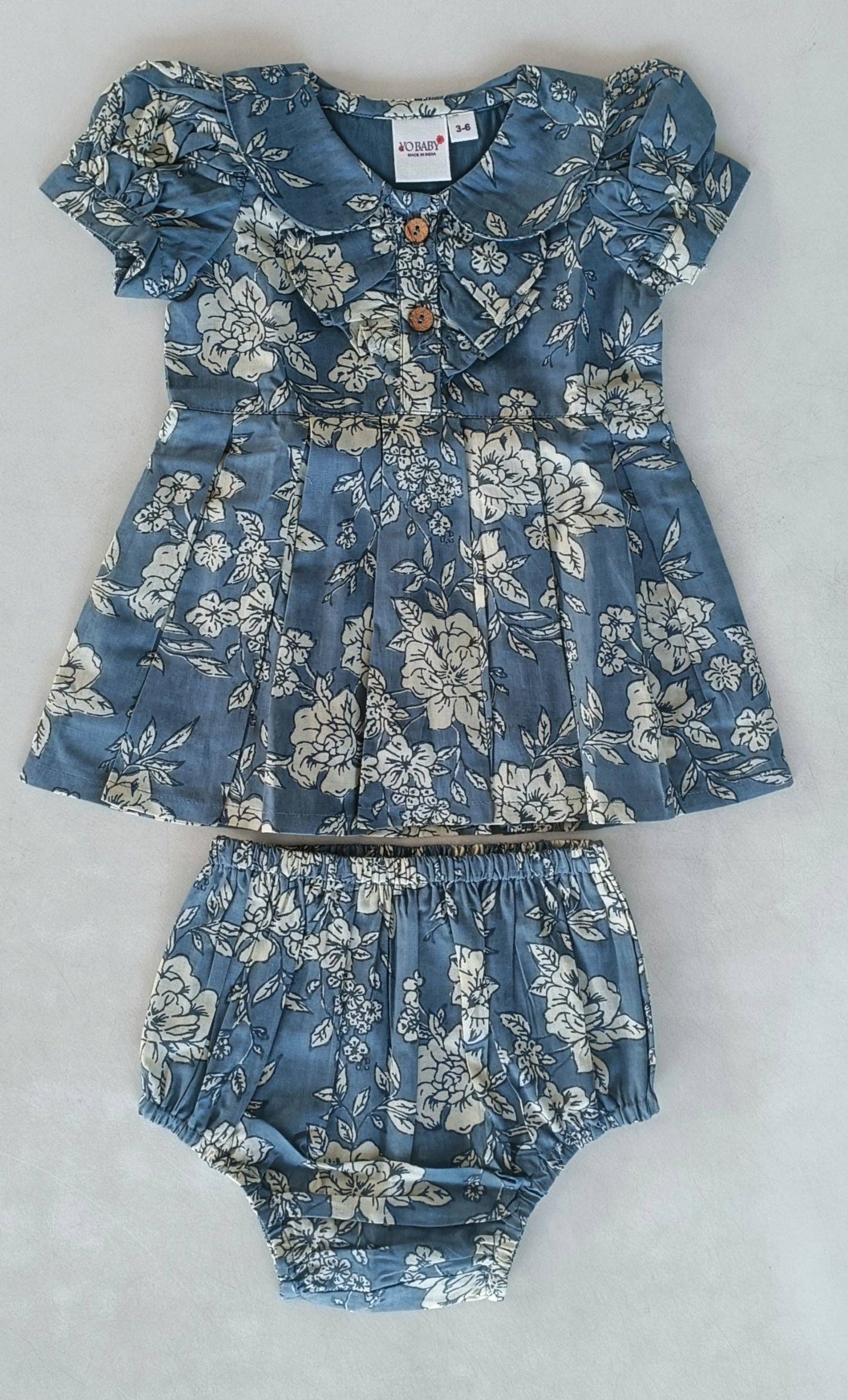 Grey Floral Printed Puff Sleeves Gathered Dress : Infant : Baby : Toddler : Tween : Kids