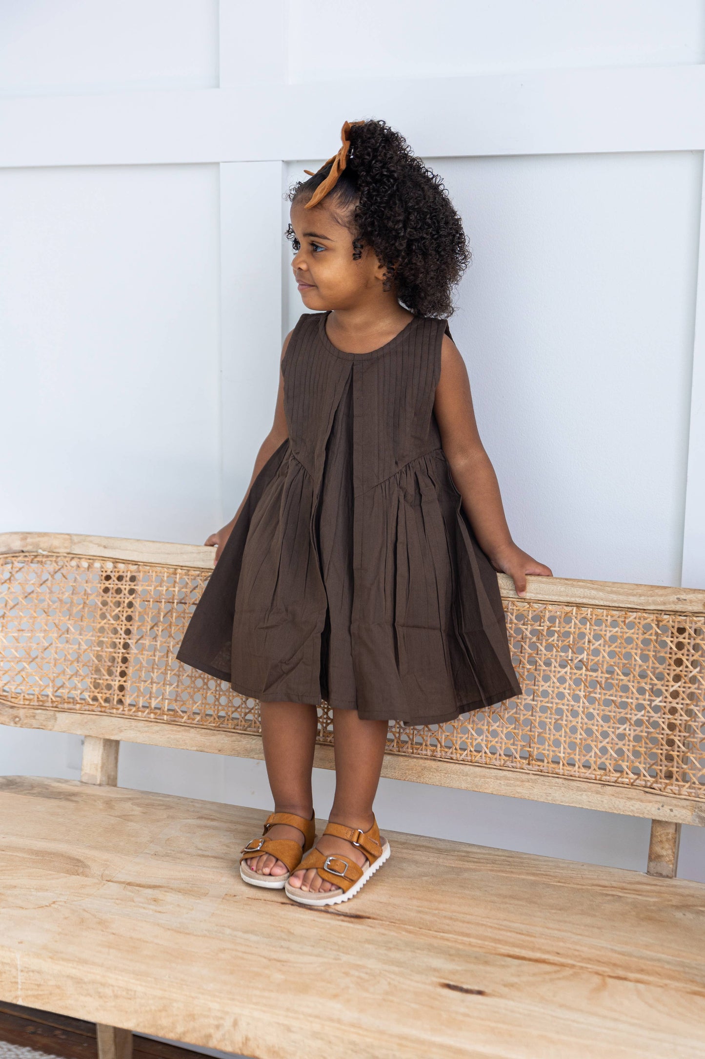Brown Pintuck Gathered Dress: Infant : Baby : Toddler :Tween