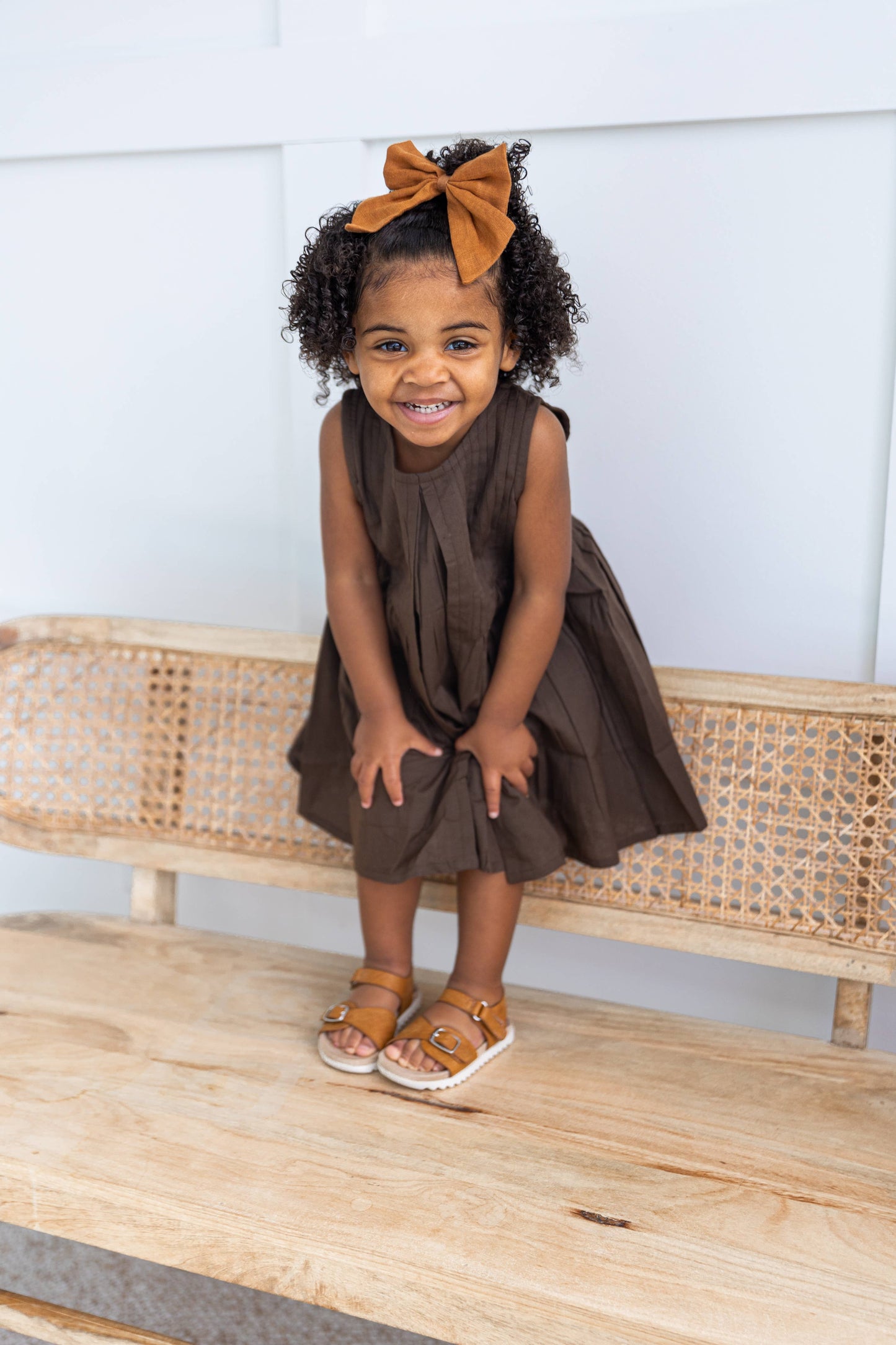 Brown Pintuck Gathered Dress: Infant : Baby : Toddler :Tween