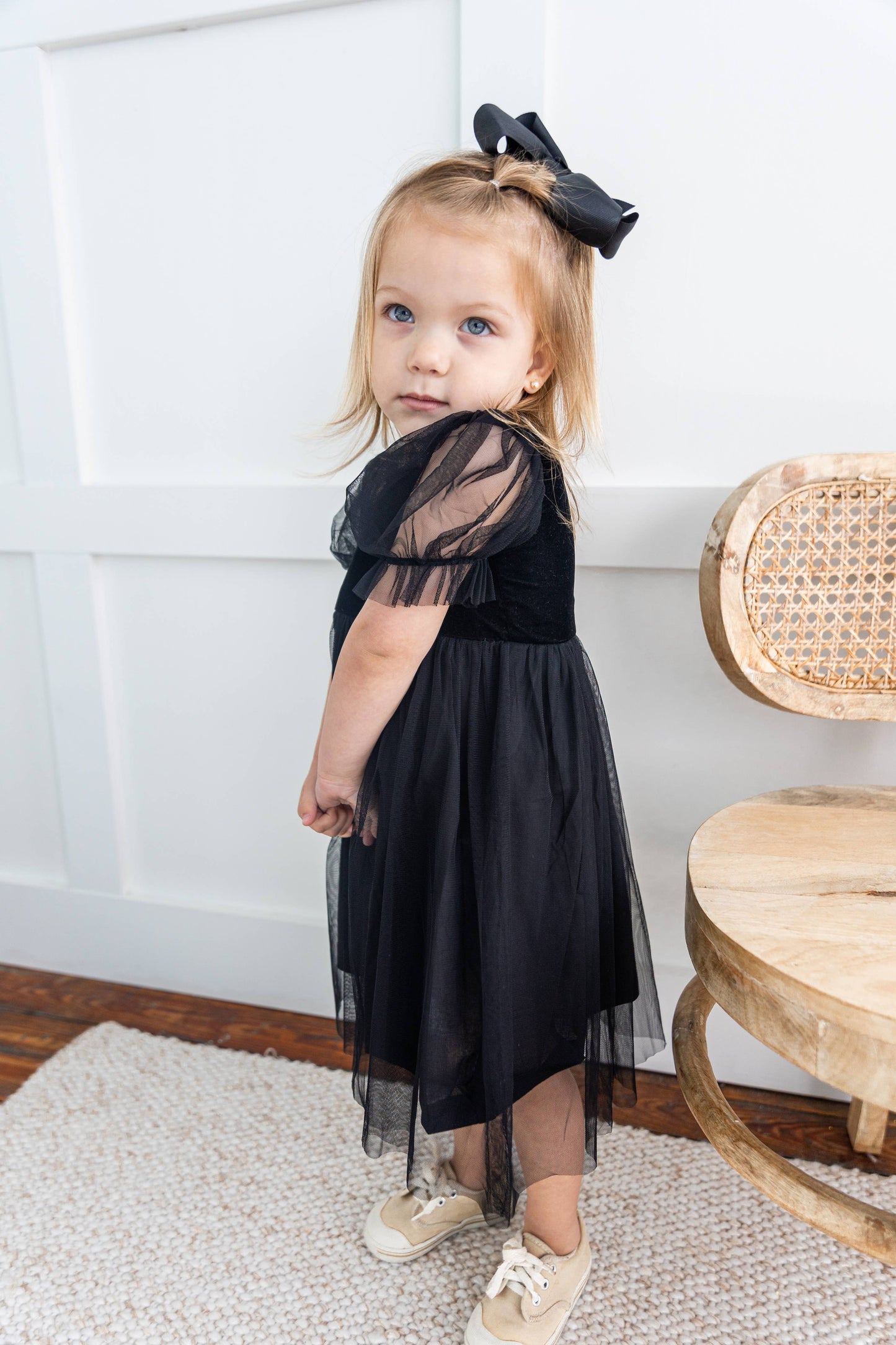 Black Tulle Puff Sleeves Gathered Dress : Infant : Baby : Toddler : Tween : Kids