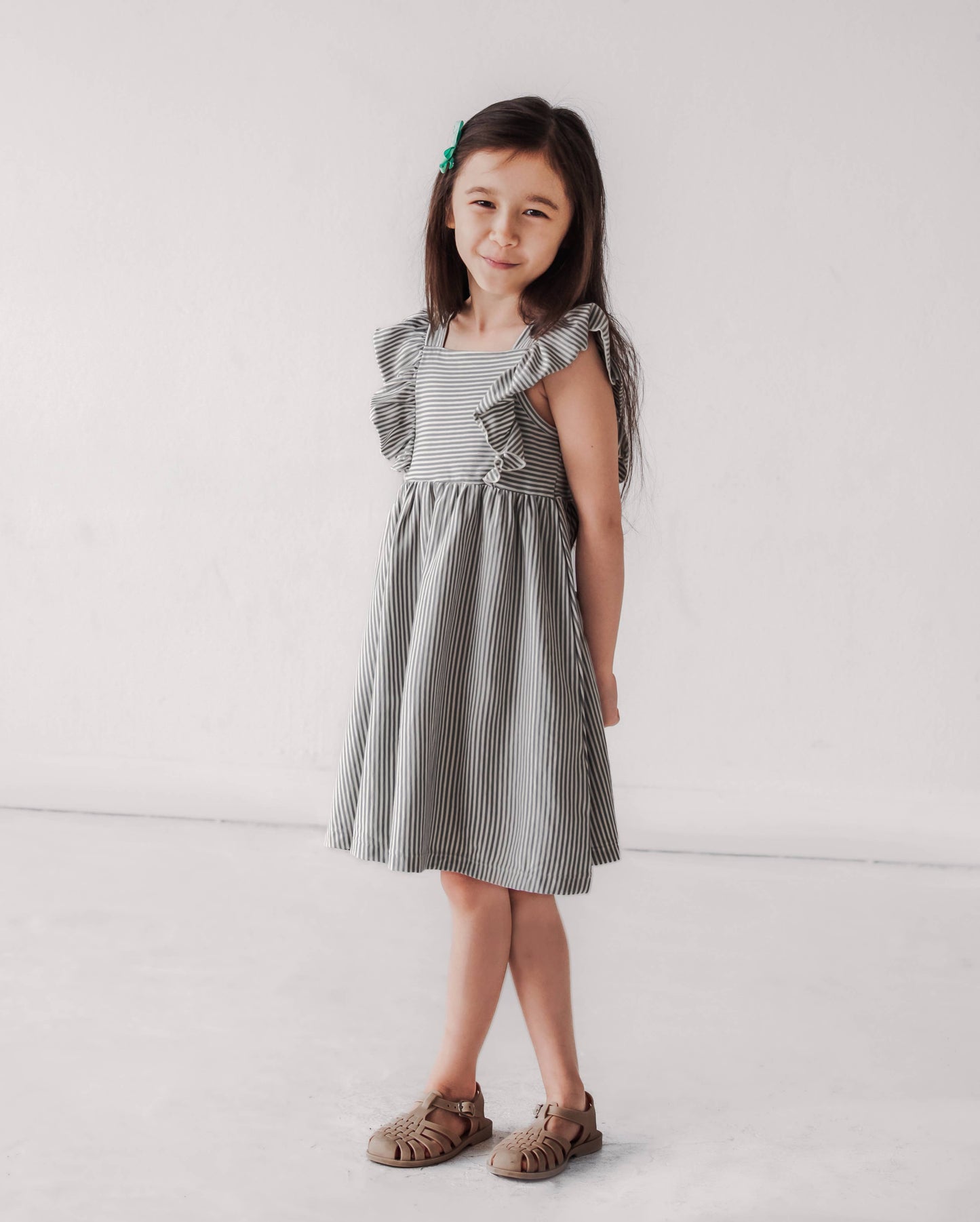 Flutter Tank Dress- Steel Stripe