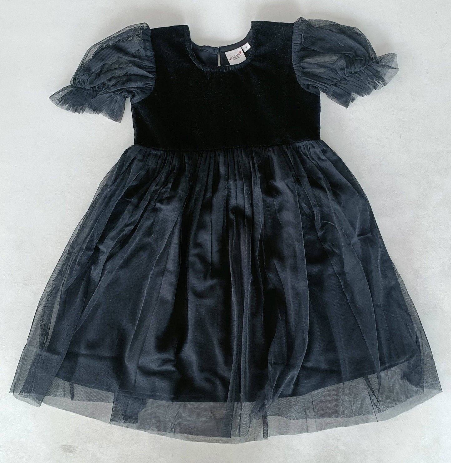 Black Tulle Puff Sleeves Gathered Dress : Infant : Baby : Toddler : Tween : Kids