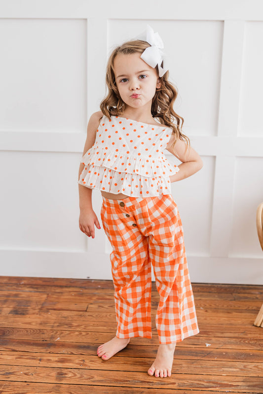 Orange Polka Dot Top & Orange Checkered Pants Set : Toddler : Tween : Kids
