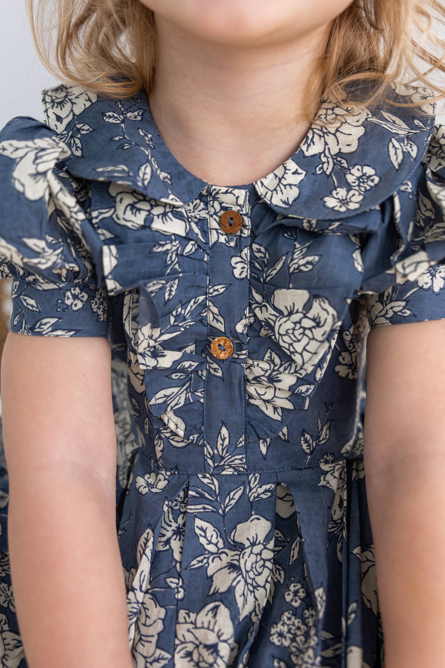 Grey Floral Printed Puff Sleeves Gathered Dress : Infant : Baby : Toddler : Tween : Kids