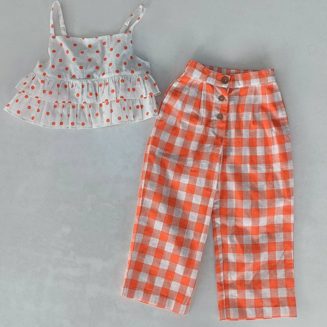 Orange Polka Dot Top & Orange Checkered Pants Set : Toddler : Tween : Kids