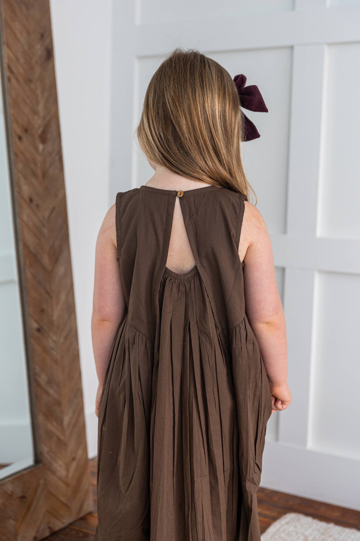 Brown Pintuck Gathered Dress: Infant : Baby : Toddler :Tween