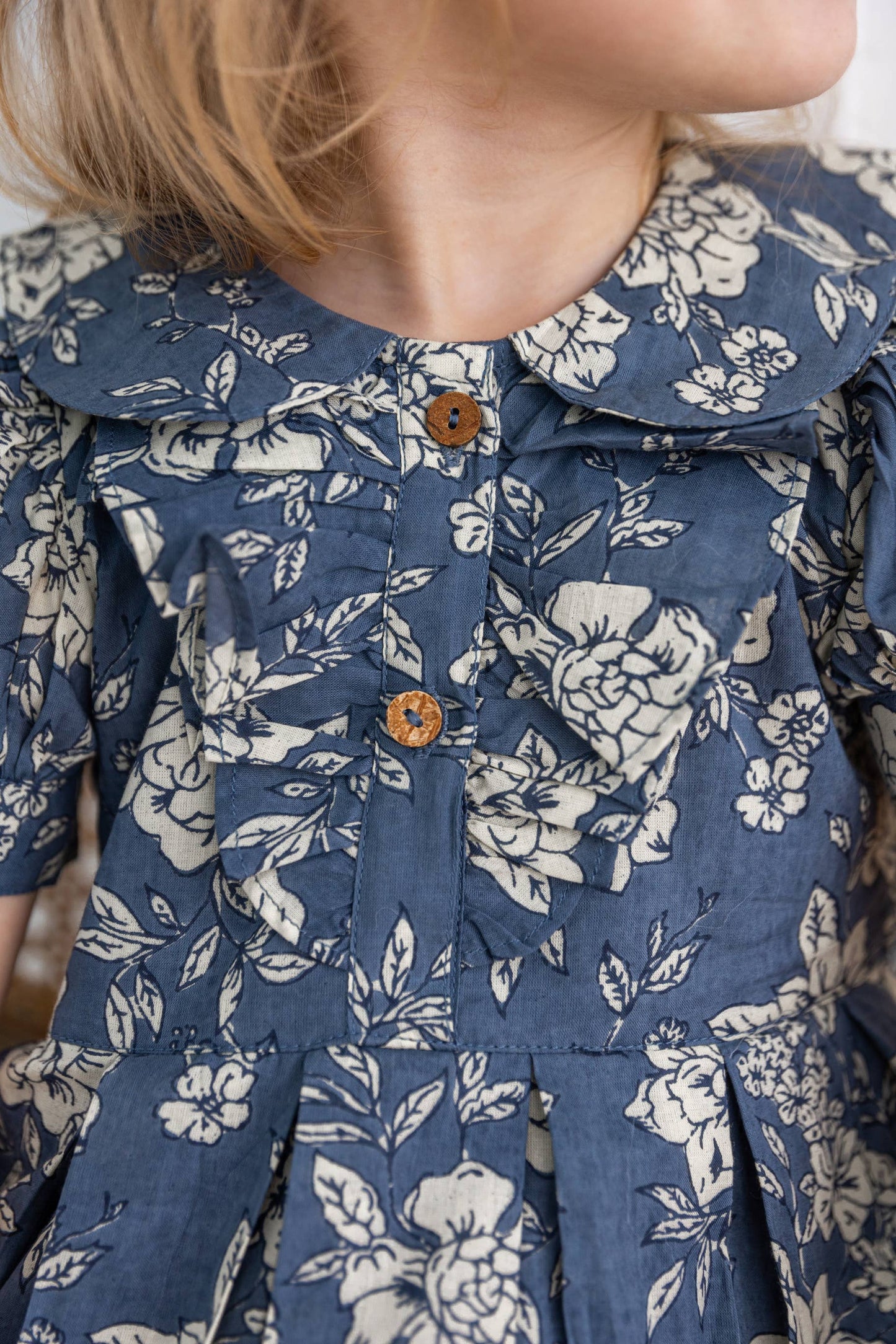 Grey Floral Printed Puff Sleeves Gathered Dress : Infant : Baby : Toddler : Tween : Kids