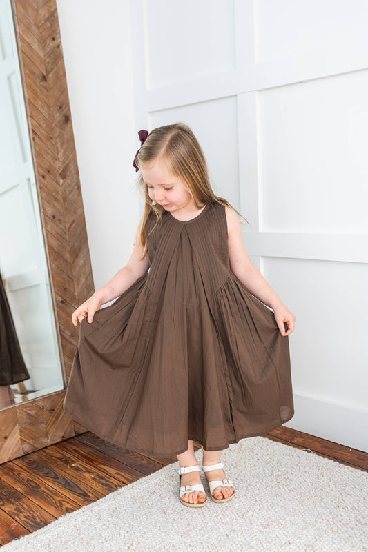 Brown Pintuck Gathered Dress: Infant : Baby : Toddler :Tween