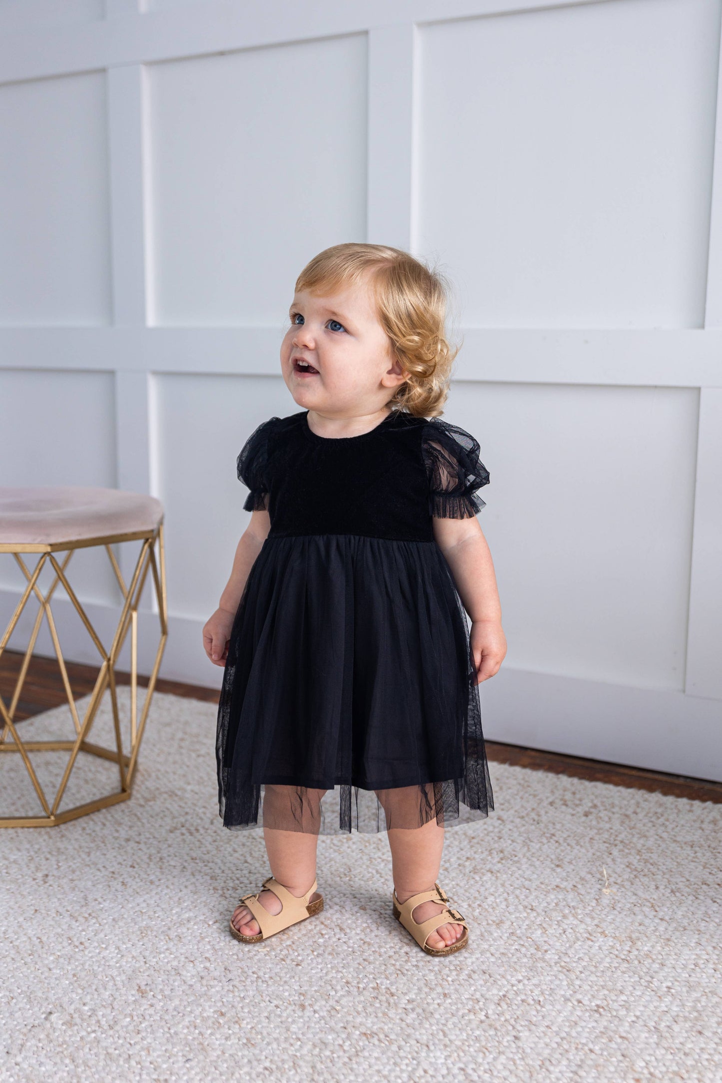 Black Tulle Puff Sleeves Gathered Dress : Infant : Baby : Toddler : Tween : Kids