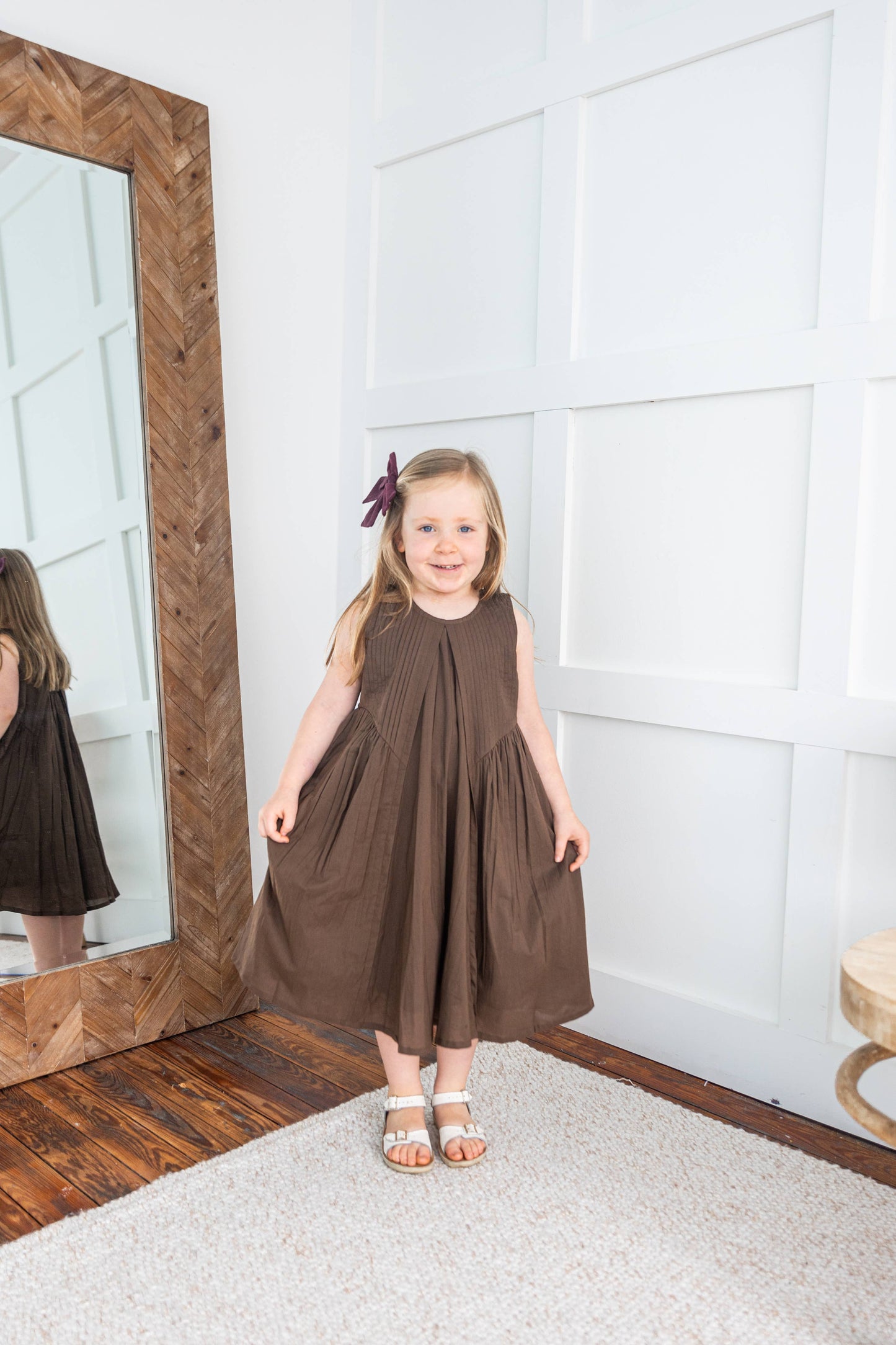 Brown Pintuck Gathered Dress: Infant : Baby : Toddler :Tween