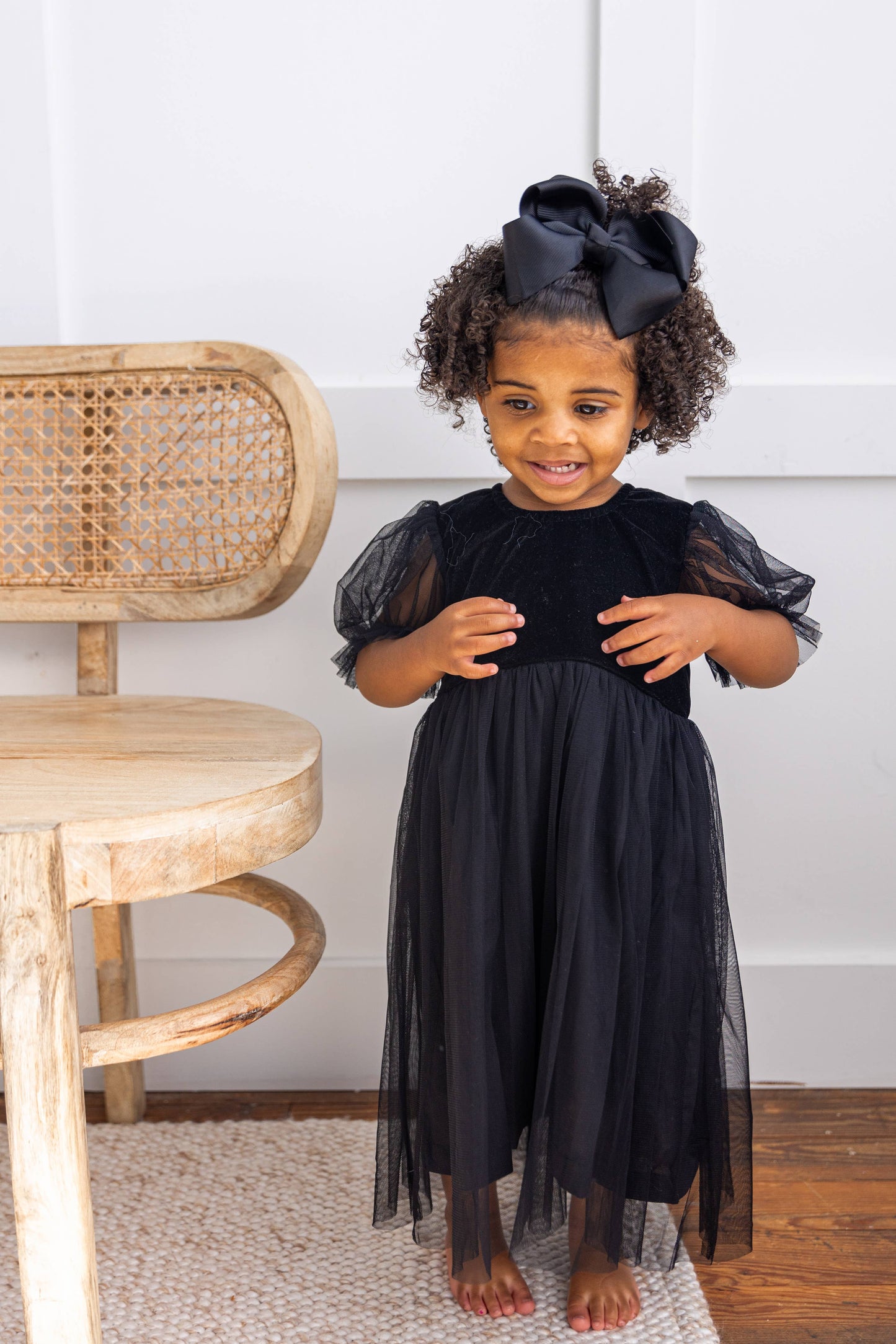 Black Tulle Puff Sleeves Gathered Dress : Infant : Baby : Toddler : Tween : Kids