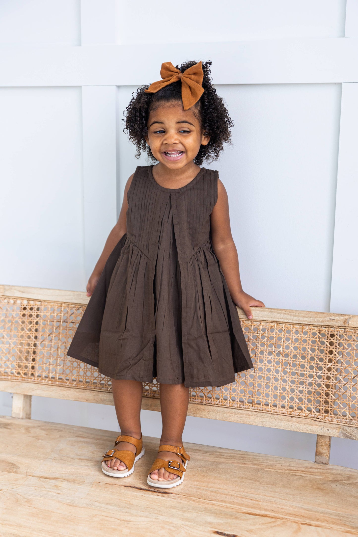 Brown Pintuck Gathered Dress: Infant : Baby : Toddler :Tween